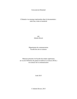 L'islande Et Sa Musique Représentées Dans Le Documentaire : Entre Lieu, Scène Et Insularité