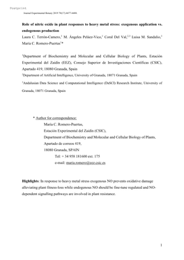 1 Role of Nitric Oxide in Plant Responses to Heavy Metal Stress
