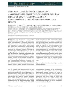 NEW ANATOMICAL INFORMATION on ANOMALOCARIS from the CAMBRIAN EMU BAY SHALE of SOUTH AUSTRALIA and a REASSESSMENT of ITS INFERRED PREDATORY HABITS by ALLISON C