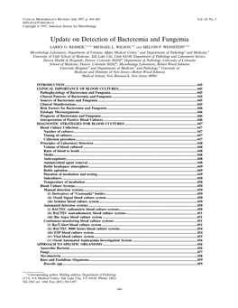 Update on Detection of Bacteremia and Fungemia