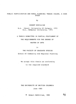 Public Participation and Rural Planning: Texada Island, a Case Study