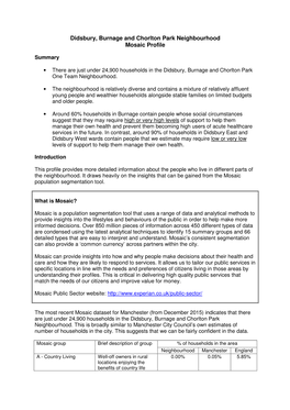 Didsbury, Burnage and Chorlton Park Neighbourhood Mosaic Profile