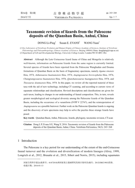 Taxonomic Revision of Lizards from the Paleocene Deposits of the Qianshan Basin, Anhui, China