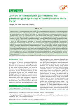 A Review on Ethnomedicinal, Phytochemical, and Pharmacological Significance of Terminalia Sericea Burch