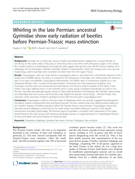 Ancestral Gyrinidae Show Early Radiation of Beetles Before Permian-Triassic Mass Extinction Evgeny V