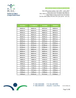 Bus Schedule and Rate