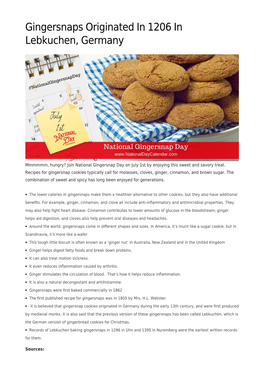 Gingersnaps Originated in 1206 in Lebkuchen, Germany