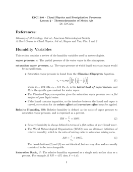 References: Humidity Variables