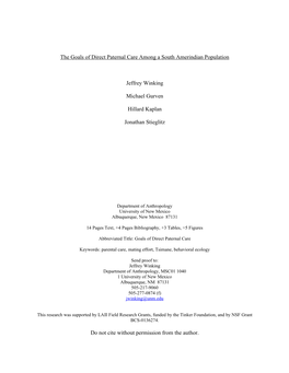 The Goals of Direct Paternal Care Among a South Amerindian Population