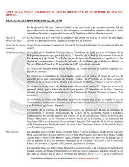 Acta De La Sesión Celebrada El Jueves Diecinueve De Noviembre De Dos Mil Quince