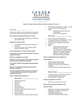 Abductor Repair (Gluteus Medius/Minimus Repair) Protocol