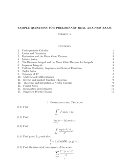 Sample Questions for Preliminary Real Analysis Exam