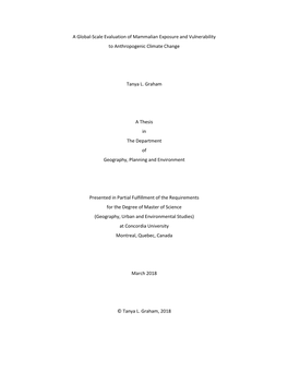 A Global-Scale Evaluation of Mammalian Exposure and Vulnerability to Anthropogenic Climate Change