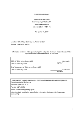 Interregional Distribution Grid Company of the South”, Joint Stock Company Issuer’S Code: 3 4 9 5 6 - Е