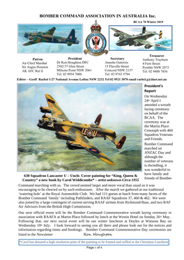 BOMBER COMMAND ASSOCIATION in AUSTRALIA Inc. BCAA 70 Winter 2019