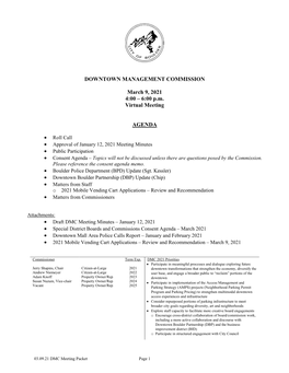 DOWNTOWN MANAGEMENT COMMISSION March 9, 2021 4:00