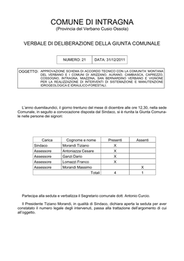 COMUNE DI INTRAGNA (Provincia Del Verbano Cusio Ossola)