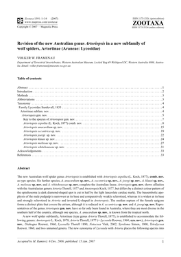 Framenau, 2007, Australian New Genus Artoriopsis Zootaxa 1391
