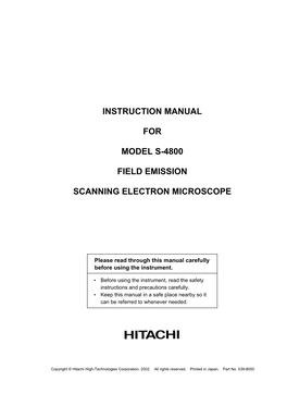 SEM Hitachi S-4800 Instruction Manual