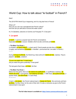 World Cup: How to Talk About “Le Football” in French?