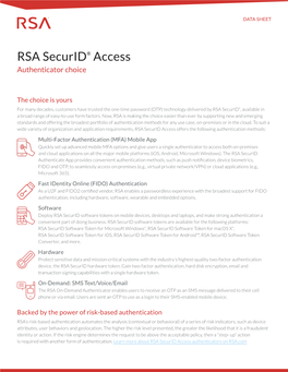 RSA Securid® Access Authenticator Choice