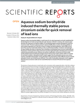 Aqueous Sodium Borohydride Induced Thermally Stable Porous Zirconium