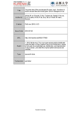 Title the Promoter of the Oocyte-Specific Gene, Oog1, Functions in Both Male and Female Meiotic Germ Cells in Transgenic Mice. A