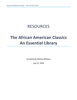 RESOURCES the African American Classics an Essential Library