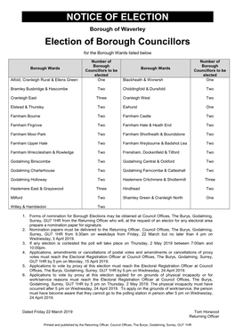 NOTICE of ELECTION Election of Borough Councillors