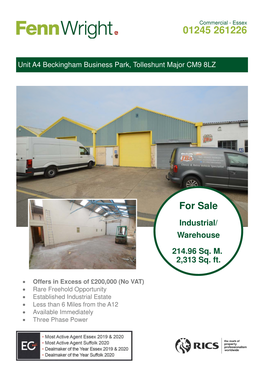 Unit A4 Beckingham Business Park, Tolleshunt Major CM9 8LZ.Pub