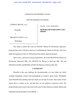 Case 1:20-Cv-00184-DCN Document 63 Filed 08/17/20 Page 1 of 87