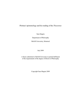 Plotinus' Epistemology and His Reading of the Theaetetus