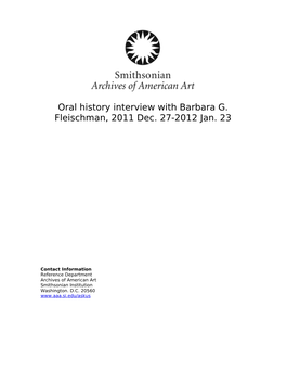 Oral History Interview with Barbara G. Fleischman, 2011 Dec. 27-2012 Jan. 23