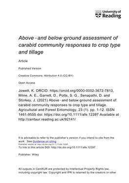 Above‐ and Below‐Ground Assessment of Carabid Community