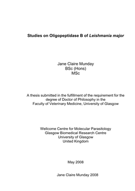 Studies on Oligopeptidase B of Leishmania Major