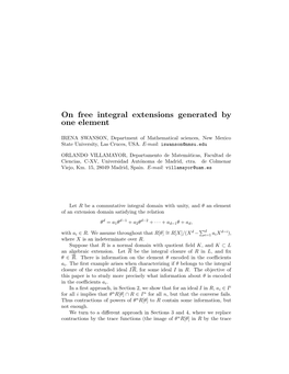 On Free Integral Extensions Generated by One Element