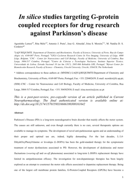 In Silico Studies Targeting G-Protein Coupled Receptors for Drug Research Against Parkinson’S Disease