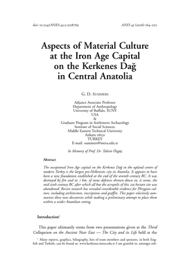 Aspects of Material Culture at the Iron Age Capital on the Kerkenes Dag in Central Anatolia