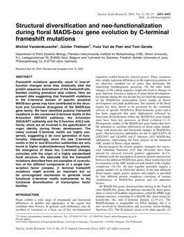 Structural Diversification and Neo-Functionalization During Floral