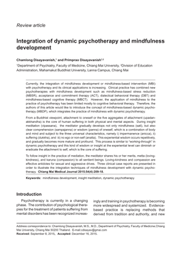 Integration of Dynamic Psychotherapy and Mindfulness Development