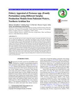 Fishery Appraisal of Portunus Spp. (Family Portunidae) Using Different Surplus Production Models from Pakistani Waters, Northern Arabian Sea