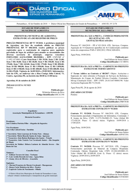 Pernambuco , 02 De Outubro De 2018 • Diário Oficial Dos Municípios Do Estado De Pernambuco • ANO IX | Nº 2178