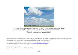 London Borough of Lambeth - Air Quality Annual Status Report 2020