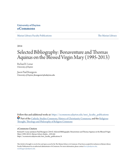 Bonaventure and Thomas Aquinas on the Blessed Virgin Mary (1995-2013) Richard E