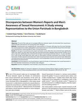 Discrepancies Between Women's Reports and Men's Awareness of Sexual Harassment: a Study Among Representatives to the Union P
