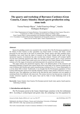 Gran Canaria, Canary Islands): Basalt Quern Production Using Stone Tools Yurena Naranjo-Mayor 1, Isabel Francisco-Ortega 2, Amelia Rodríguez-Rodríguez 1