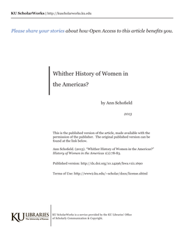 Whither History of Women in the Americas?