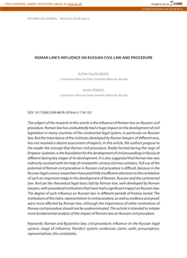 Roman Law's Influence on Russian CIVIL Law and Procedure The