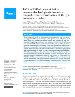TAS3 Mir390-Dependent Loci in Non-Vascular Land Plants: Towards a Comprehensive Reconstruction of the Gene Evolutionary History