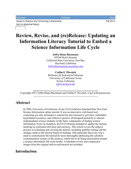 Review, Revise, and (Re)Release: Updating an Information Literacy Tutorial to Embed a Science Information Life Cycle